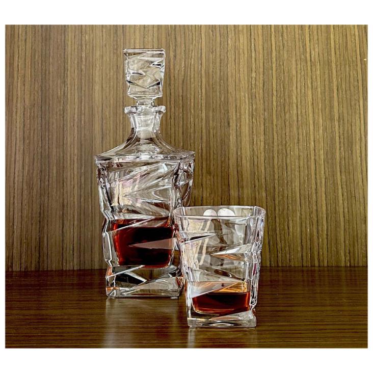 ZIG ZAG Set 7 piese cristal Bohemia whisky (6 pahare + decanter)